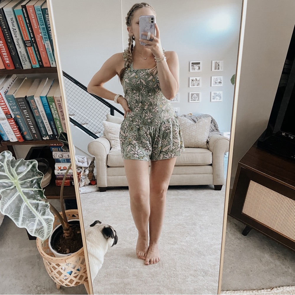 NWOT Aerie Two Piece Smocked Jungle Green Tank & Short Set